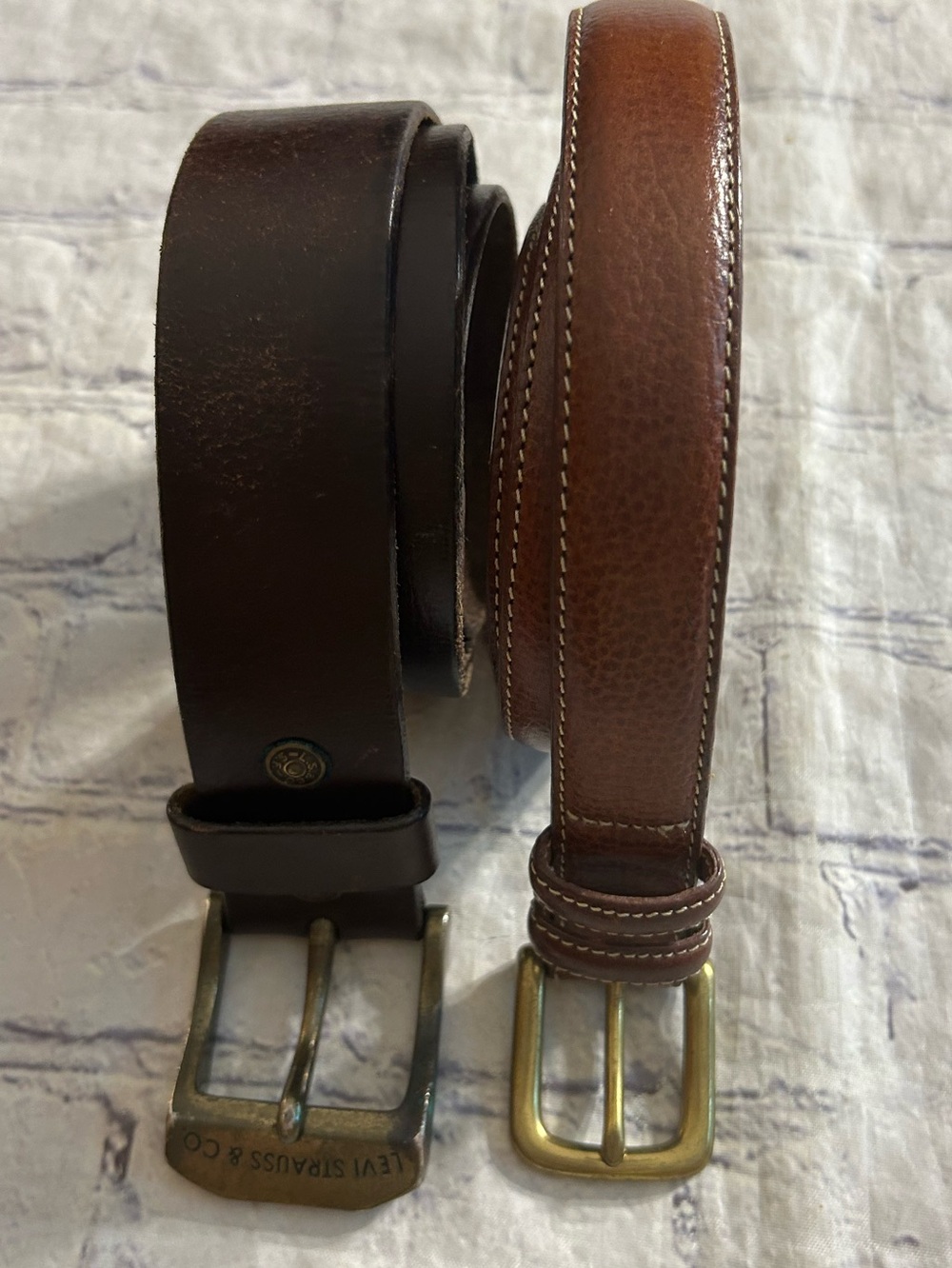 GAP BROWN LEATHER WITH STITCHING BELT 36 & CHUNKY BROWN LEVI STRAUSS 36 BELT
